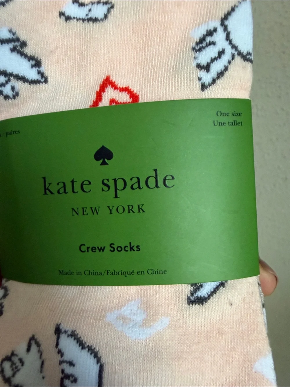 Kate Spade OS Crew Socks with Dove & Heart Motif Set of 3 NWT